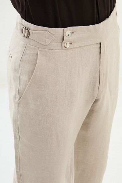 Mcr Straight Slim Fit 100% Linen Men's Trousers Mink - 38299.25Y