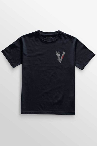 Kretas Μπλουζάκι Unisex Navy Blue The Vikings Vikings Logo Γκρι μπλουζάκι με μίνιμαλ μπροστινό τύπωμα