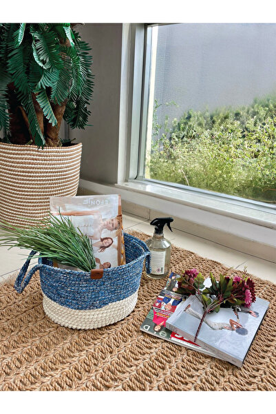 home inn Organizer Basket with Handles Stain Resistant White-Blue 31X20 cm