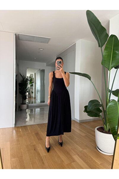 My Blog Siyah Beli Detaylı Elbise - 4815