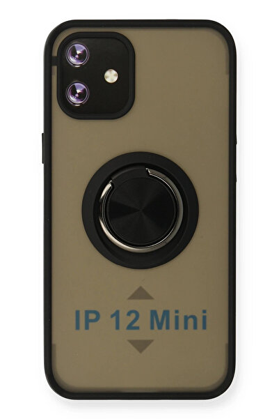 NewFace حافظة آيفون 12 مونتريال غطاء سيليكون مع حلقة - أسود SPTGL