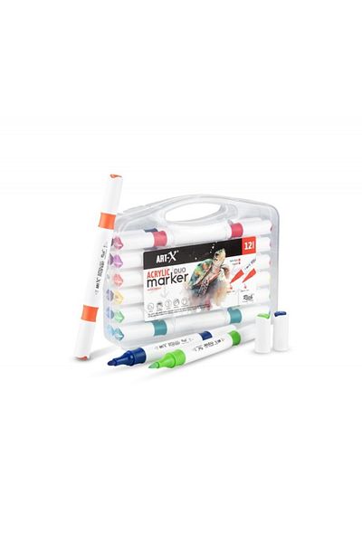 SYArts Water Based Double Ended Acrylic Paint Pen (Marker) Set 12 Colors - Acrylic Duo Marker Double Ended