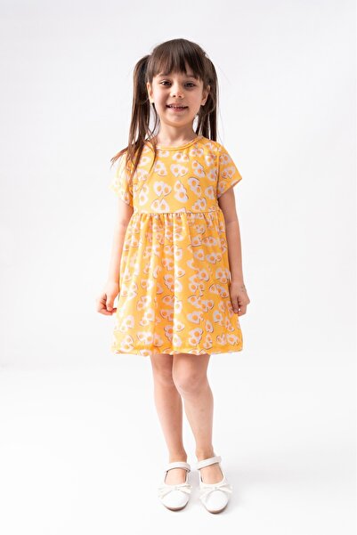 BUUFUU YAZLIK KIZ ÇOCUK KISA KOL BASKILI ELBİSE