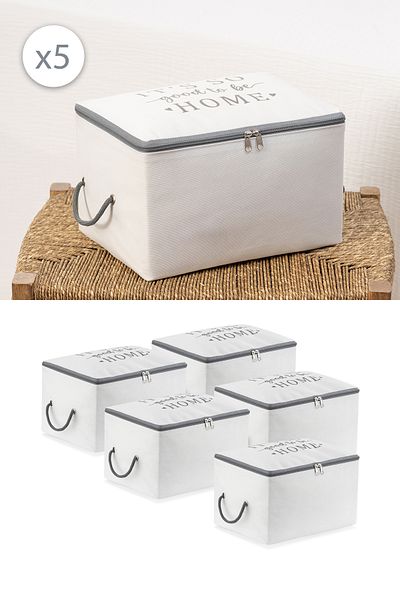 REKHOME 5 Pieces White Gray Printed Small Size under Base Socks Suitcase Organizer Dowry Bundle Organizer Hurç