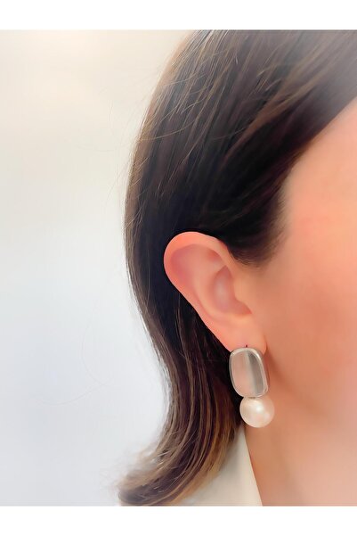 Trinos Steel Earrings Curved Plate Earrings with Pearls