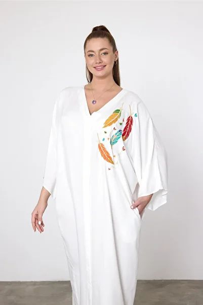 Buklemoda Λευκό Κέντημα Κεντημένο Υφαντό Φόρεμα Βισκόζης