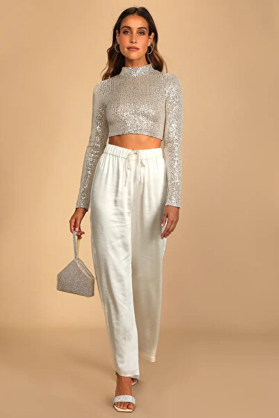 AFR CLOTHES ЖІНОЧИЙ СРІБНИЙ КРОП-ТОП З ПІДКЛАДКОЮ