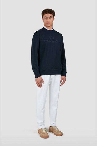 PAUL&SHARK Men's Regular Fit Logo Detailed Round Neck Long Sleeve Cotton Navy Blue Sweatshirt 25411881 -050