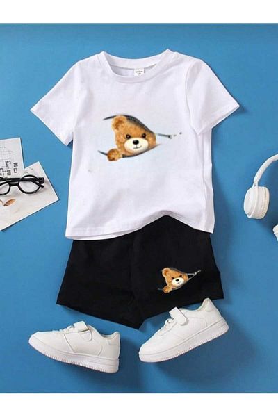 DOCE ELEGANTE Children's Suit with Zipper and Teddy Bear Print