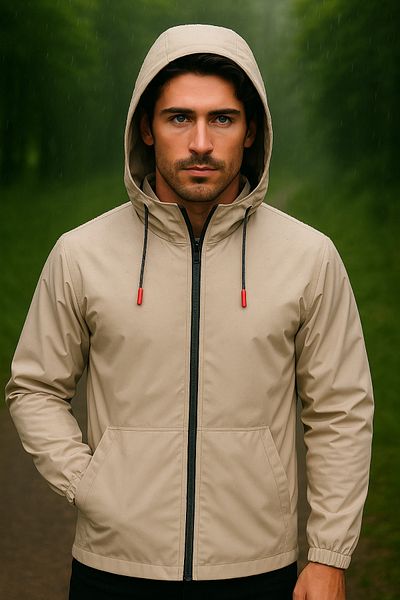 freemen Men's Stone Lined Kangaroo Pocket Water and Windproof Hooded Raincoat with Pockets