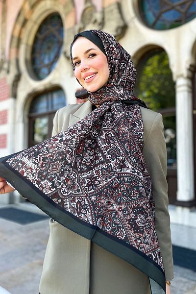 Sultan Eşarp Sultan Fresh Cotton Shawl - Μοτίβο πλακιδίων - SLF002-05 - Πράσινο, Πλακάκι, Λευκό