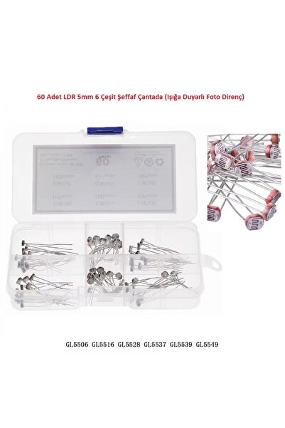 Hatfon Elektronik 60 Adet LDR 5mm 6 Çeşit Şeffaf Çantada (Işığa Duyarlı Foto Direnç)
