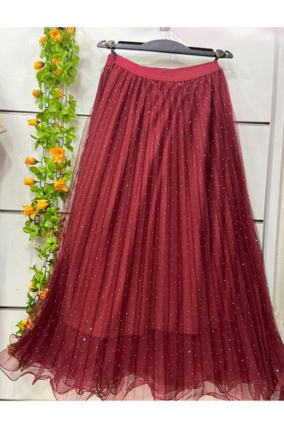 THULIA Straight Chiffon Skirt with Curved Stones