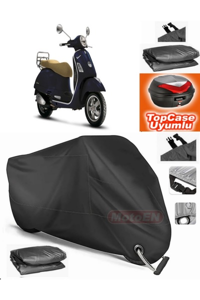 MotoEN Black Lock Compatible Vespa Gts 250 Abs Tarpaulin Topcase Rear Bag Com...