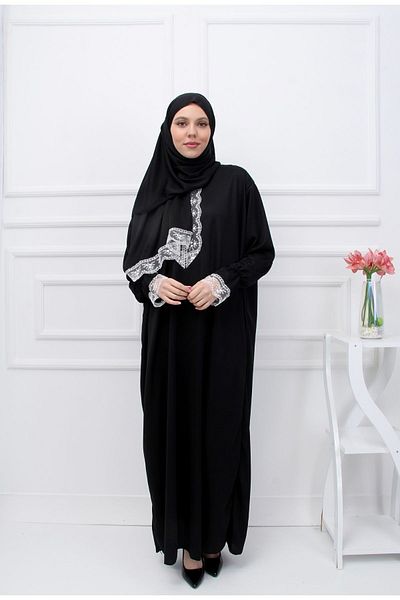 Kutay Collection Εποχιακό γυναικείο φόρεμα προσευχής με δαντέλα με αυτοκαλυμμένο κεφάλι, ρούχα προσευχής κατά του ιδρώτα
