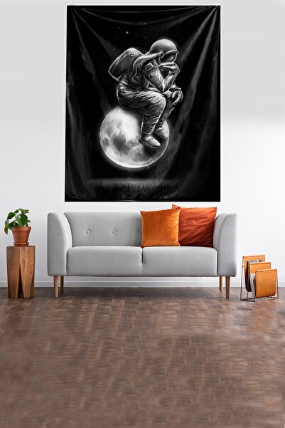 linazaitun Astronaut Thinking in Space Stain Resistant Velvet Fabric Wall Clo...