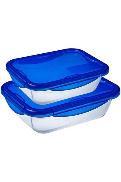 Pyrex Set 2 vase dreptunghiulare cu capac etans