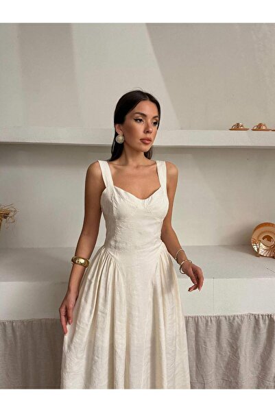 Coral Thick Strap Dress Beige