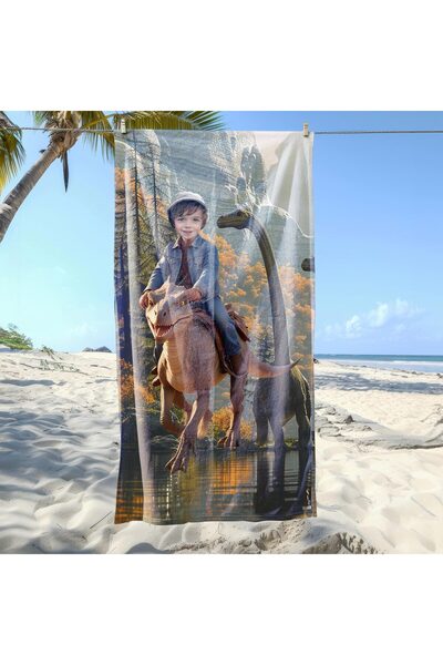 EJOYA Kişiye Özel Karikatür Fotoğraflı Şirin Dino Plaj ve Banyo Havlusu 115154