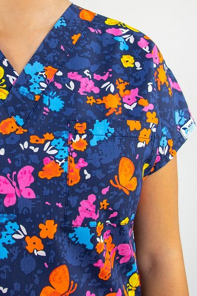 Nur Medikal Giyim Unisex Butterfly Patterned Lycra Doctor Nurse Single Top Jersey Scrubs Greys