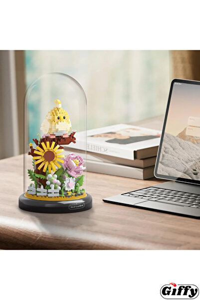 giffy Dekoratif Çiçek Mini Yapı Blok Seti 958 Parça Kutulu Fanuslu Ayçiçek Kuş Bahçesi Kombinasyon Yapısı