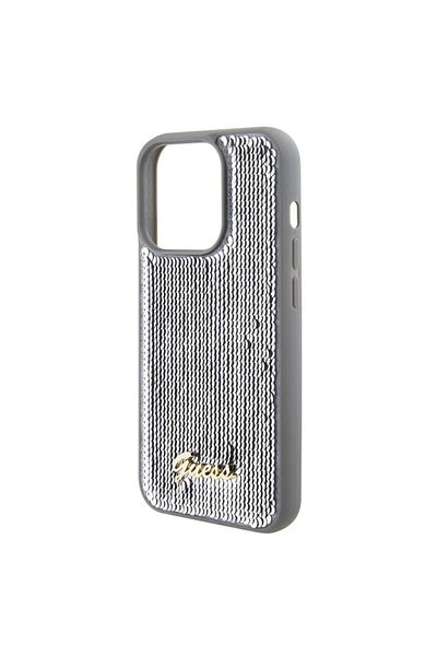 Guess Husa pentru iPhone 15 Pro, Sequin Script Metal, Gri