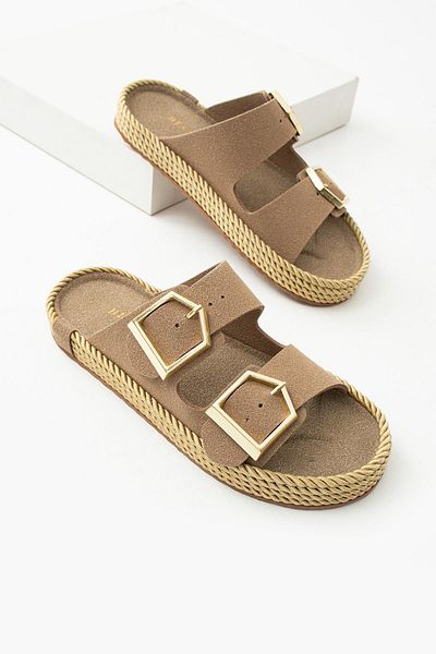 diclepolat Women's Double Buckle Daily Slippers Lipaz Mink Suede