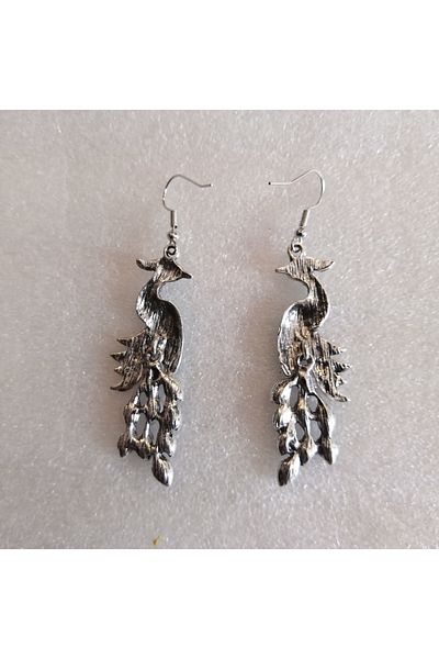 Butik Tülin Authentic Handmade Silver Metal Enamel Blue Cutout Brilliant Crystal Stone Peacock Earrings 7X2 cm Indian