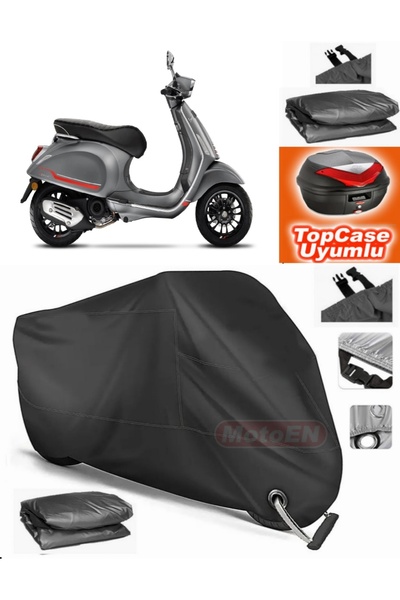 MotoEN قفل أسود متوافق مع Vespa Sprint 50 قماش القنب Topcase الخلفي حقيبة متو...