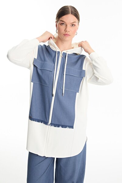 Zühre Denim Detailed Hooded Indigo Trousers Suit 1520