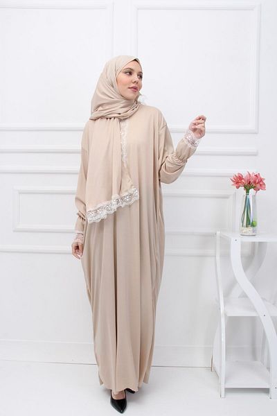 Kutay Collection Εποχιακό γυναικείο φόρεμα προσευχής με δαντέλα με αυτοκαλυμμένο κεφάλι, ρούχα προσευχής κατά του ιδρώτα