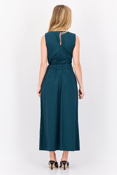 Esprit Women Solid Sleeveless Belted Jumpsuit, Green
