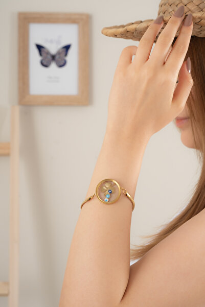 Finesa Jewelry Altın Sarısı Bujiteri Nazar Boncuklu Yonca Bileklik
