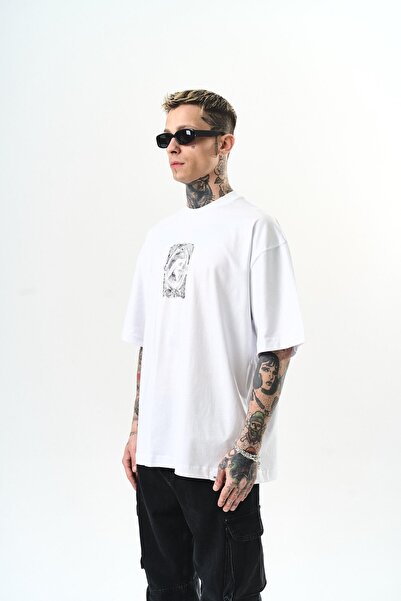 Respire Ανδρικό μπλουζάκι με απροσδιόριστο εμπριμέ oversize λευκό