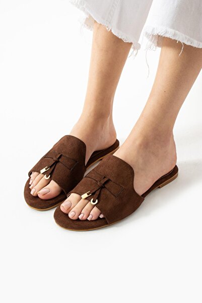 diclepolat Дамски велурени ежедневни чехли с равна подметка, Wolya, кафяви