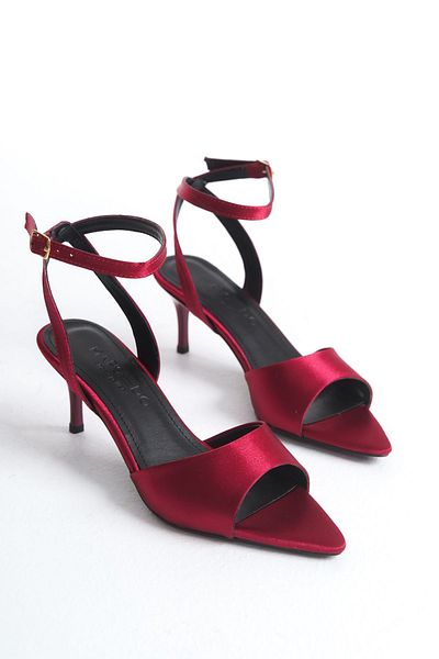 MARSEDO Women's Pointed Toe Strappy Ankle Strap Heeled Sandals Holly Burgundy