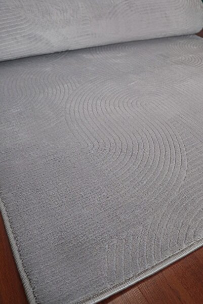 melian Joy Kaymaz Tabanlı Kesme Kabartmalı Salon Koridor Mutfak Hali Gri