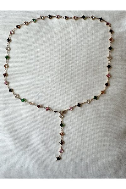 Gümüş sandık Geometric Diamond Y Steel Necklace