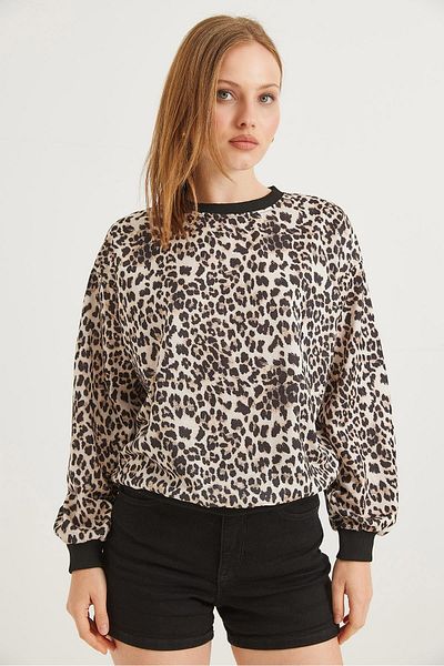 Raneel Kazançlı Alışveriş Leopard Patterned Oversize Two Thread Sweat Leopard