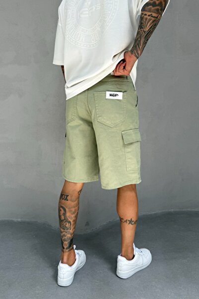 MADZEYMODA Green Denim Fabric Men's Cargo Pocket Jean Jeans Shorts Ke-513