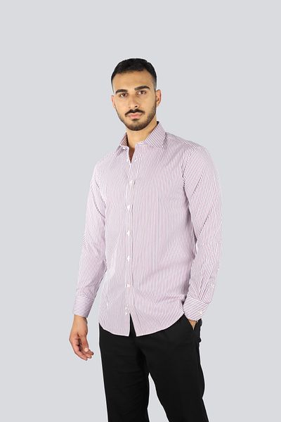 PAUL&SHARK Men's Slim Fit Stripe Patterned Cotton Long Sleeve Blue-Red Shirt 25413060 Cf-V91