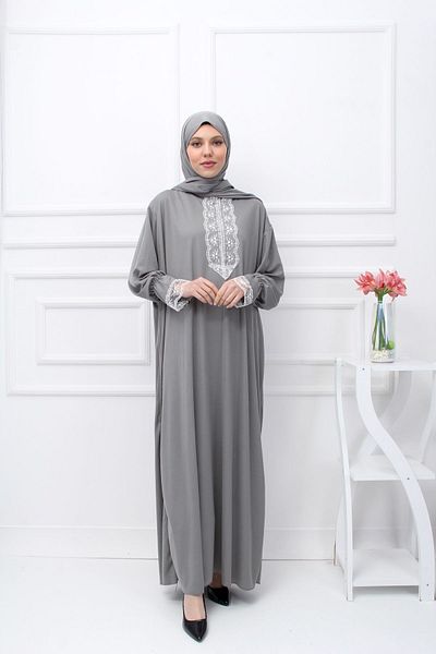 Kutay Collection Seasonal Self-Headcover Lace Women's Prayer Dress, Anti-Sweat Prayer Clothing