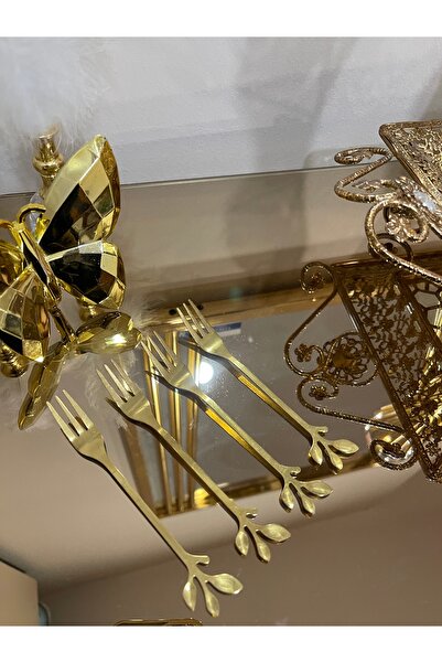 SPONS GOLD YAPRAKLI ÇATAL LÜKS 2 adet ( limon,lokum,ikramlık) sunum aparatı g...