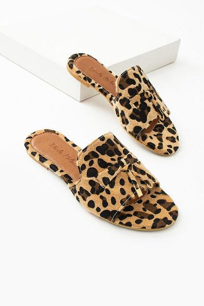 diclepolat Women's Suede Flat Sole Daily Slippers Wolya Leopard