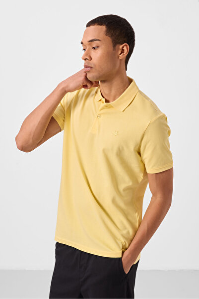 TOMMY LIFE Yellow Standard Fit Basic Polo Neck Men's T-Shirt - 87748