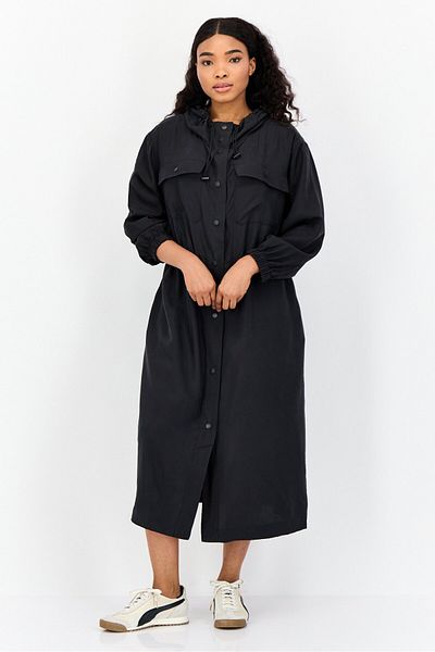 Esprit Women Solid Midi Hooded Dress, Black