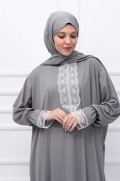 Kutay Collection Seasonal Self-Headcover Lace Women's Prayer Dress, Anti-Sweat Prayer Clothing