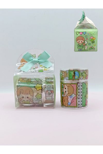Limmy Cute Girl Transparent Patterned Tape with Bow Bag - Green