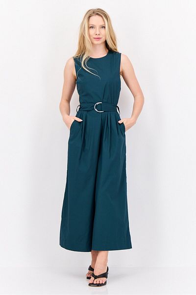Esprit Women Solid Sleeveless Belted Jumpsuit, Green