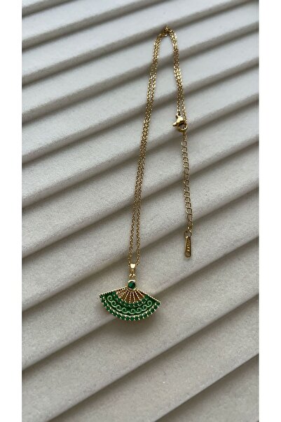 Goche Bijuteri Zirkon taşlı çelik kolye (Yelpaze model)